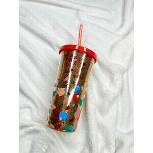 ban.do Deluxe Sip Sip Tumbler With Straw 24oz Glitter Terrazzo Print Cup New